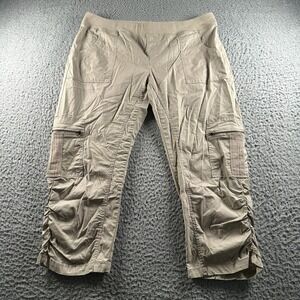 Wearables Pants Womens XL Tan Cargo Capri Cropped Ruched Side Zip Pocket Stretch